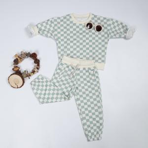 Quality French Terry Pullover Sweat Shirt 230gsm Children'S Play Set With Checkered Print wholesale