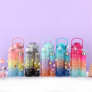 Quality 3 PCS Water Bottles With Straw 10oz 32oz 64oz Motivational Sport Water Bottles With Time Maker Leakproof Half Gallon 2L Water Jugs wholesale