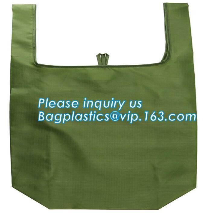 Recycled Foldable Nylon Polyester Tote Bag with logos polyester shopping bag Custom advertising handle non woven bag PAC