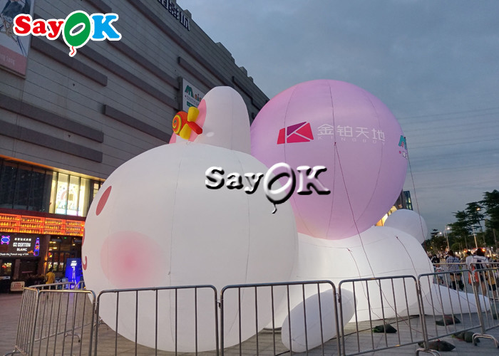Rabbit Model Inflatable Cartoon Characters With RGB Led Lighting Outdoor Mall Decor