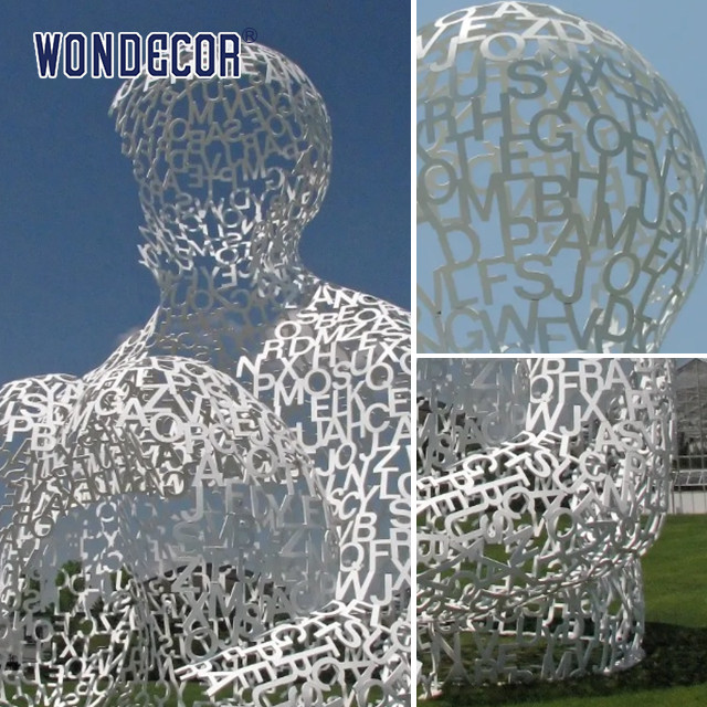 Outdoor large hollow metal art sitting person stainless steel sculpture