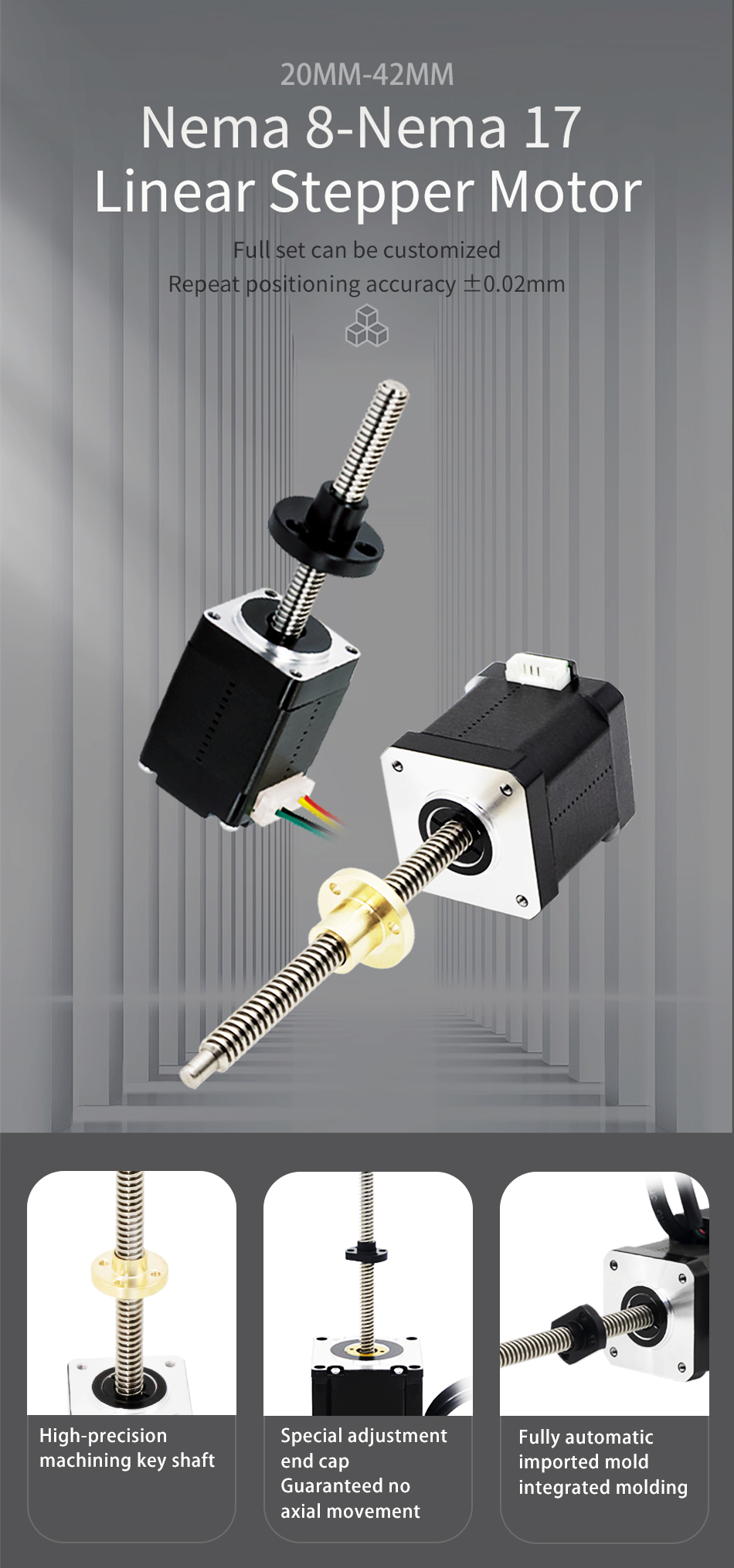 Top-Selling 1.8 Degree Nema 8 T5/T8/T10 Trapezoidal Thread Screw Stepper Linear Motor