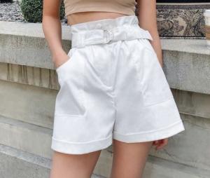 Quality Sweet Cotton Short Pants Anti Wrinkle Korean Casual Pants With Belt wholesale