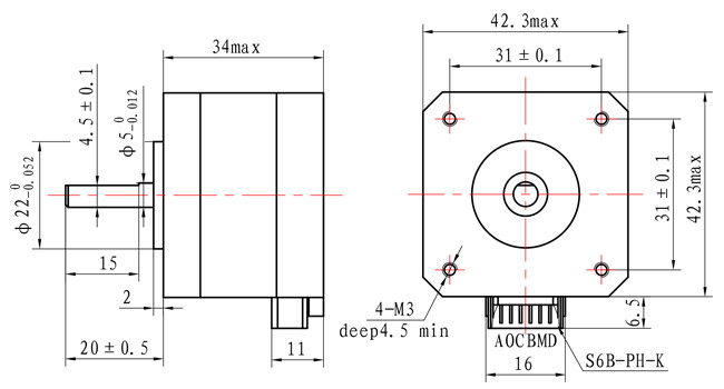 42*42*34mm Stepper Motor Nema 17 1.2A For Medical Equipment With CE