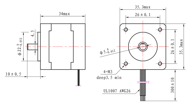 2 Phase 1.8 Deg Nema 14 Stepping Motor 1.0A 35*35*34mm 0.15N.M For Stage Lighting