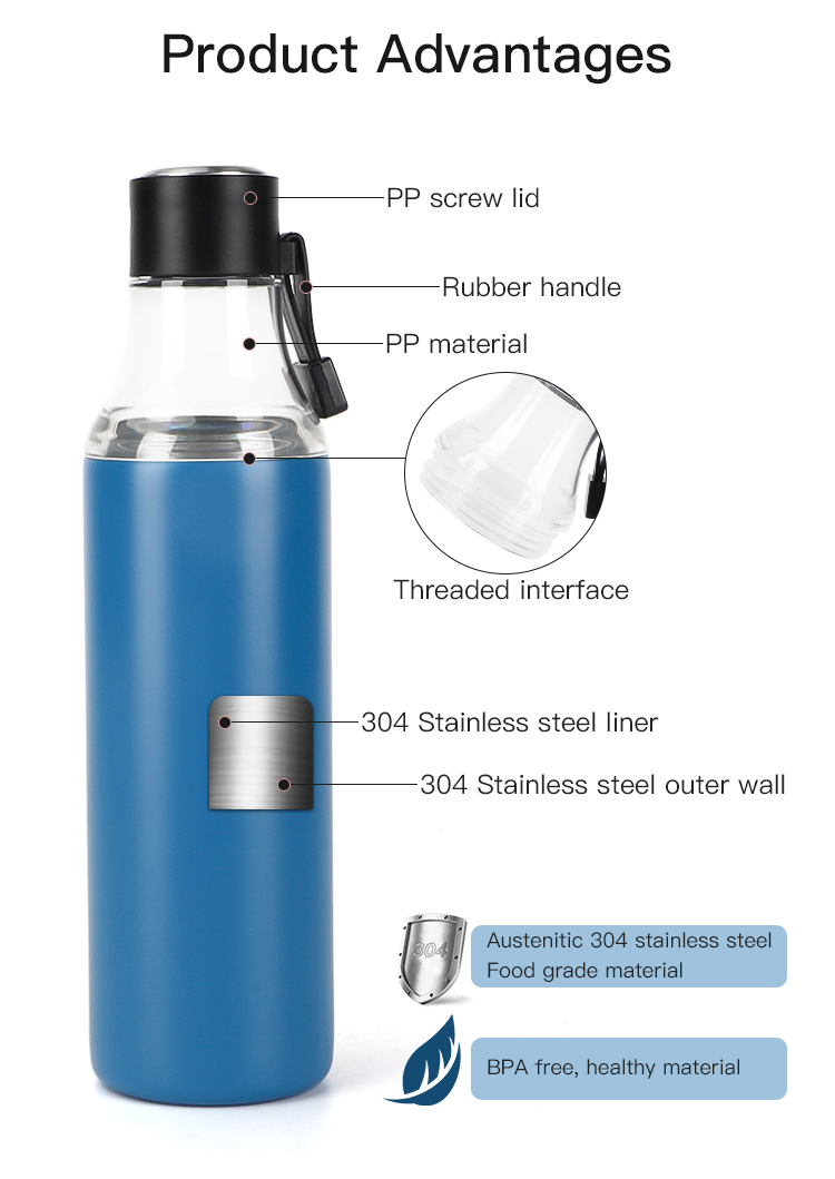 Double Wall Stainless Steel Cup Water Bottle Thermos Vacuum Tea Flask Two Lid