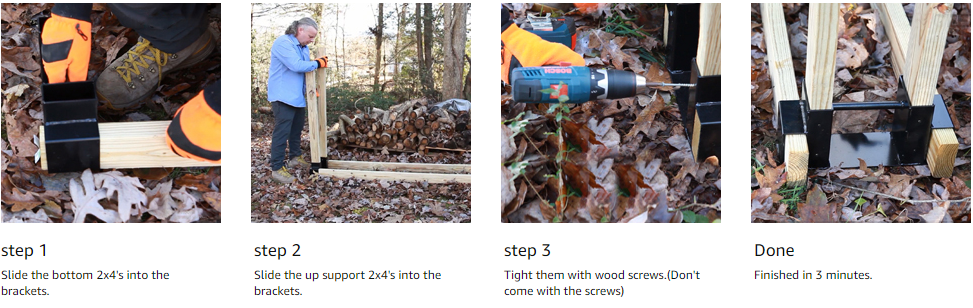Metal Firewood Log Rack Bracket Kit for Fireplace Wood Storage Holders