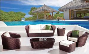 Quality YLX-RN-024 Dark Coffee PE Rattan Sofa and Table for outdoor used wholesale