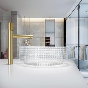 Quality European Cylinder Shaped Glass Wash Basin Crystal Clear Sink Diemater 14.8&quot; wholesale