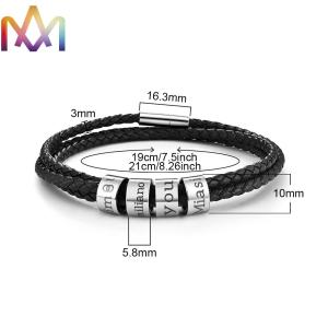 Quality fadeless 19cm 21cm Mens Leather Beaded Bracelets wholesale