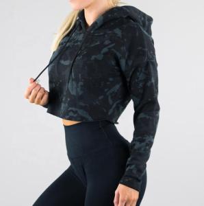 Quality 95% Cotton 5% Spandex Women'S Casual Hoodie Sports Activewear Camo Crop Hoodie wholesale