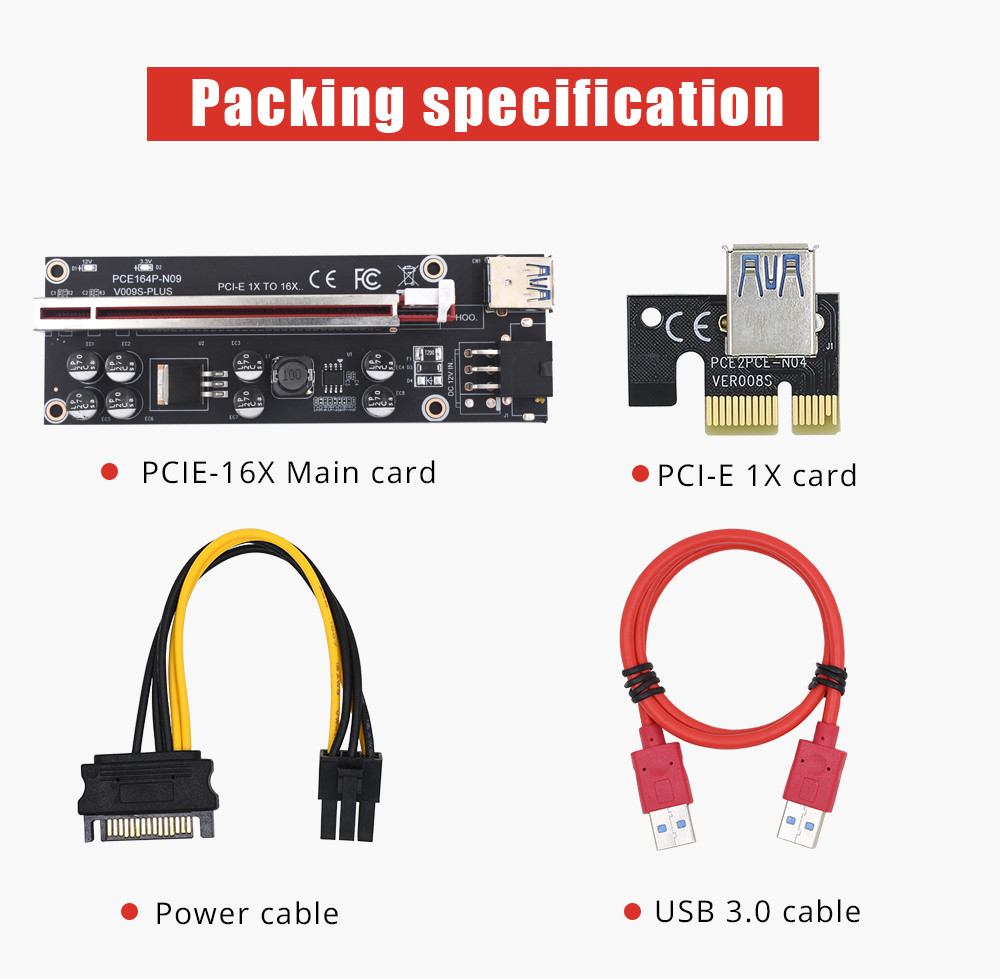 PCI Express 009S Plus Pcie Riser Cards 1x 16x USB3.0 Extension