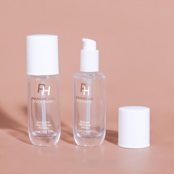 Round Shape Clear Empty Liquid Foundation Bottle 30ml 1oz Glass Lotion Pump