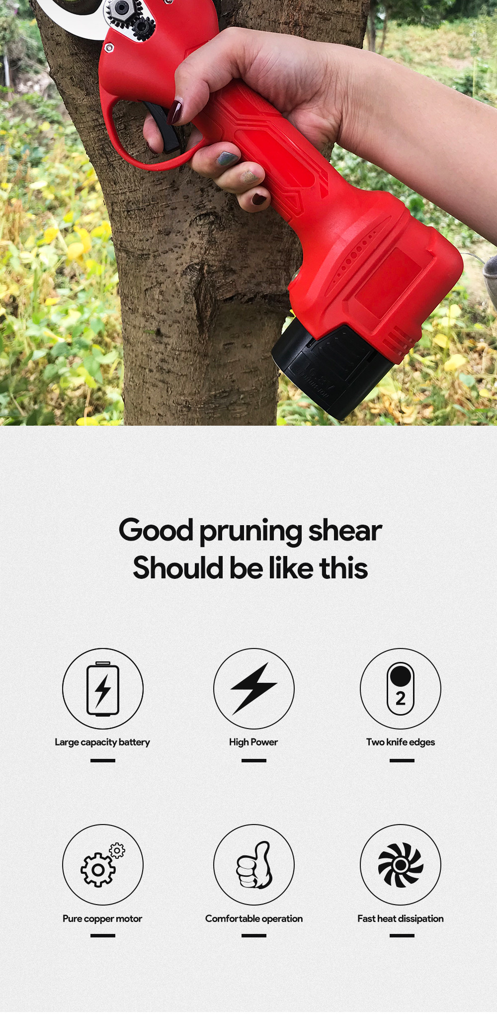 Swansoft 16.8V 2.5CM Battery Cordless Orchard Vineyard Pruner Trimming Scissors Garden Electric Pruning Shears