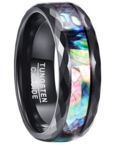 Quality Vacuum Plated Black And Inlay Abalone Shell Tungsten Carbide Wedding Band Ring Classic Engagement Gift wholesale