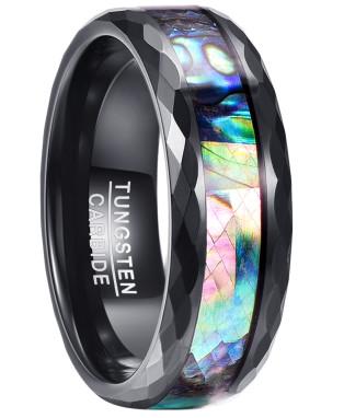 Vacuum Plated Black And Inlay Abalone Shell Tungsten Carbide Wedding Band Ring