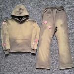 Sweat Suit Supplier Wholesale Men Oversized Brown Sweatsuit Puff Printing Hoodie