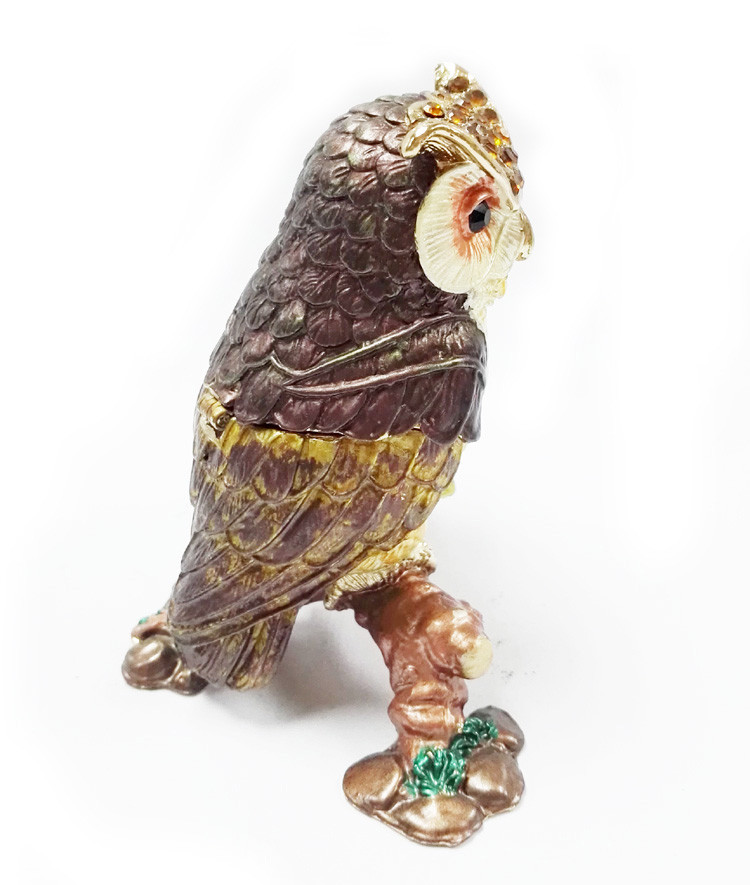 Mun and baby owl bird jewelry box enamel owl trinket jewelry owl decorative box trinket box