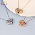 45cm Stainless Steel Heart Pendant Necklace With Birthstone Inlayed Engraving