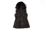 Black Ladies Longline Padded Gilet Fur Lining 100% Polyester