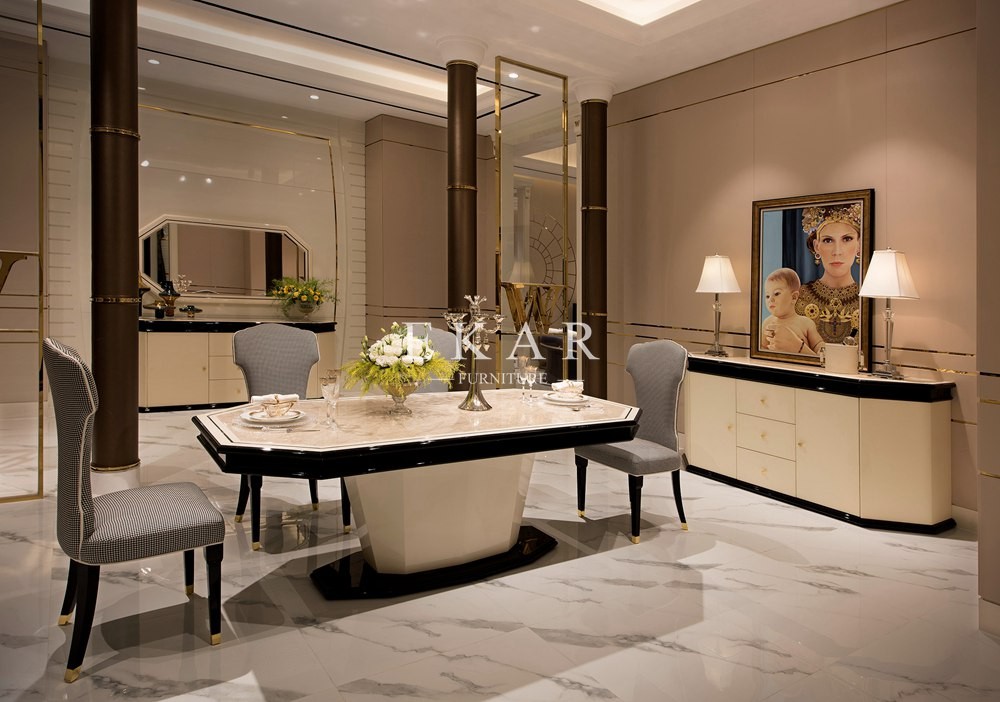 Modern Deluxe Dining Set Royal High Gloss 6 Seater Dining Table Set W001D1E