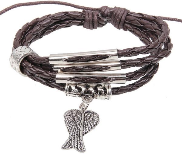 European and American style jewelry angel wings alloy beaded snake leather cord
