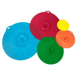 Quality Food Standard Decorative Reusable Microwave Oven Safe Silicone Rubber Pot Cover Mug Bowl Suction Spill Stopper Lid with handle wholesale