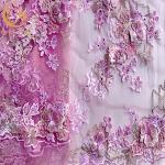 Bridesmaid Dress 3D Flower Lace Fabric With Beads Embroidered
