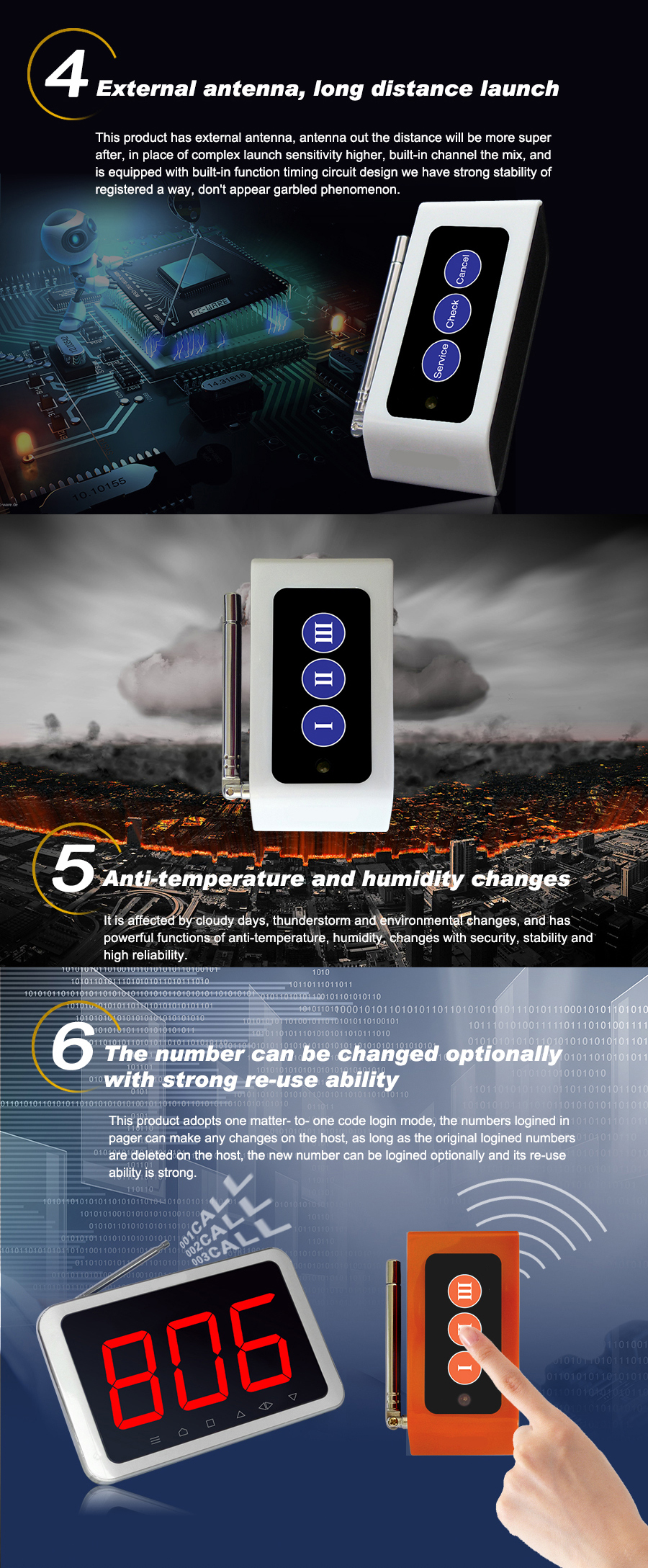 Hot sale wireless small size super signal transmitting distance multi-keys push call button