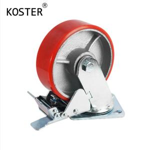 Quality 4 5 6 8 10 Inch Red PU Steel Iron Core Heavy Duty Caster Wheel with Roller Bearing wholesale