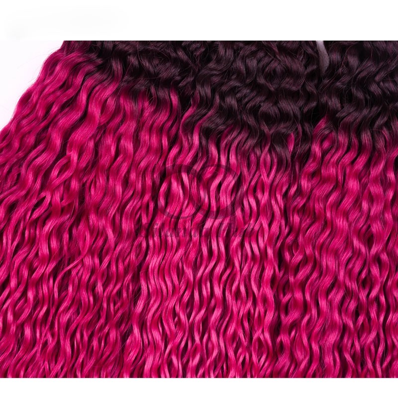 #T1B/Rose Red Kinky Curly Remy Human Hair Bundles Sew In Weave Bundles Brazilian Bundle Deals