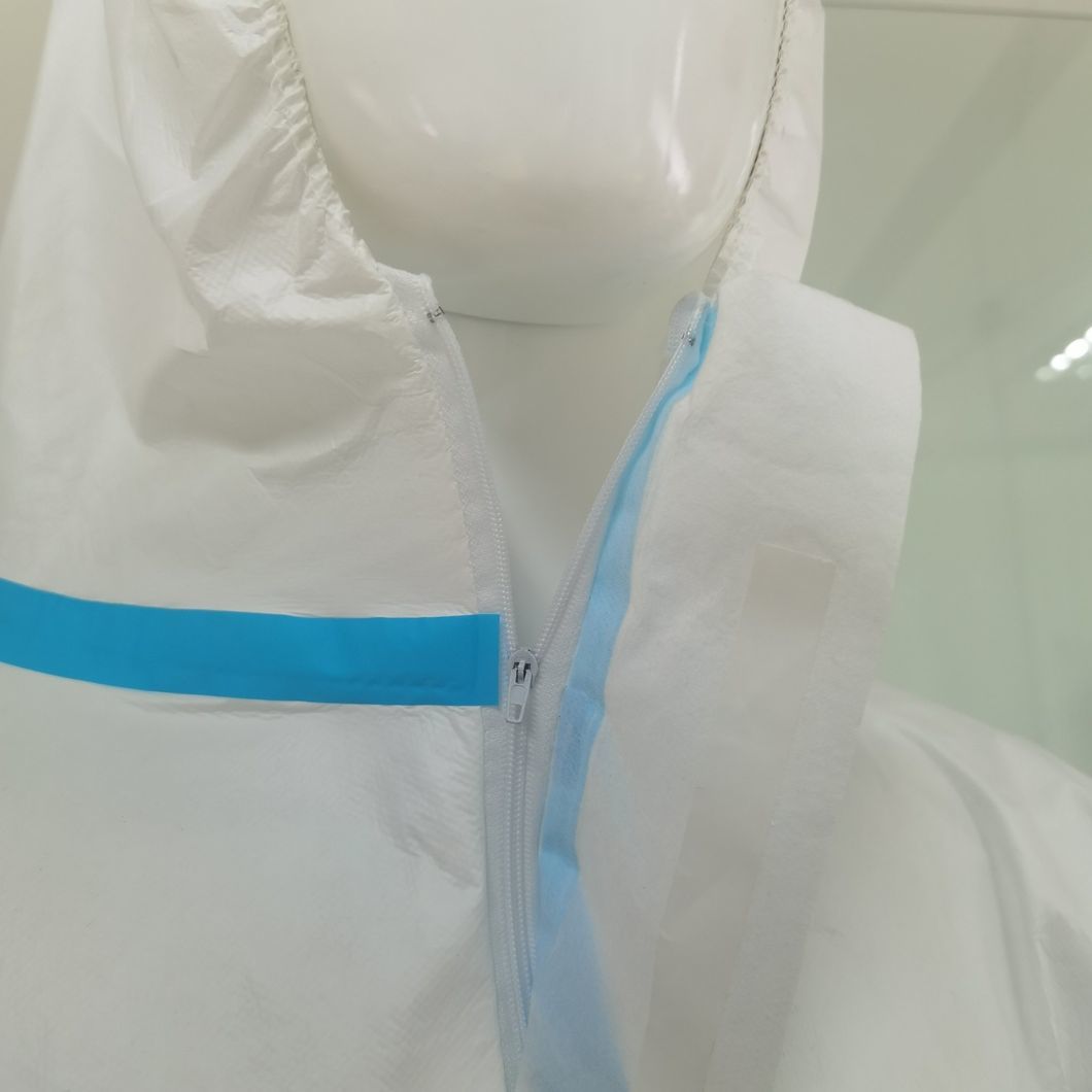 En14126 CE Disposable White Microporous Hooded Nonwoven Coverall