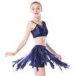 Dance Dresses Sequins Dance Tops One Shoulder Gather With Feather Flower Girls