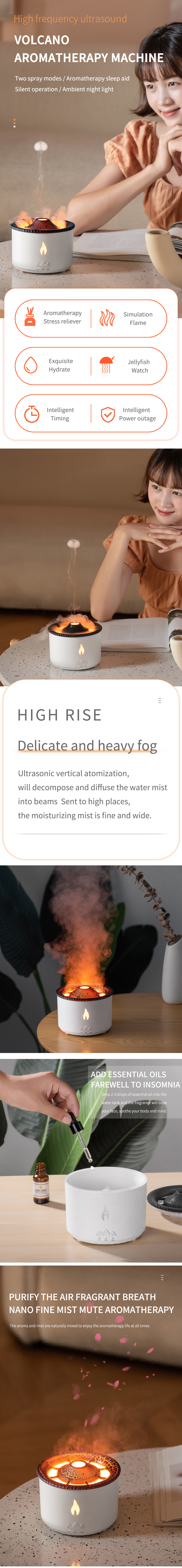 Household Aroma and Humidification with 3D Flame Essential Oil Volcano Fire Diffuser
