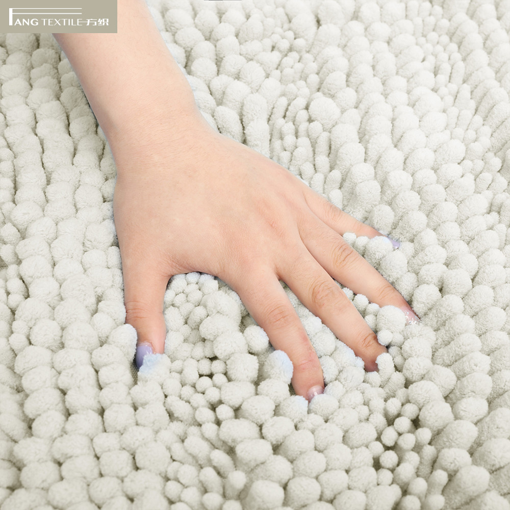 Beige SEBS Backing Slip Resistant Chenille Bathroom Mats Toilet Rug