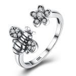 Sterling Silver 925 Adjustable Bee Cute Flower Ring