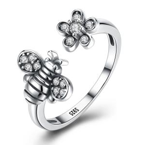 Quality Sterling Silver 925 Adjustable Bee Cute Flower Ring wholesale