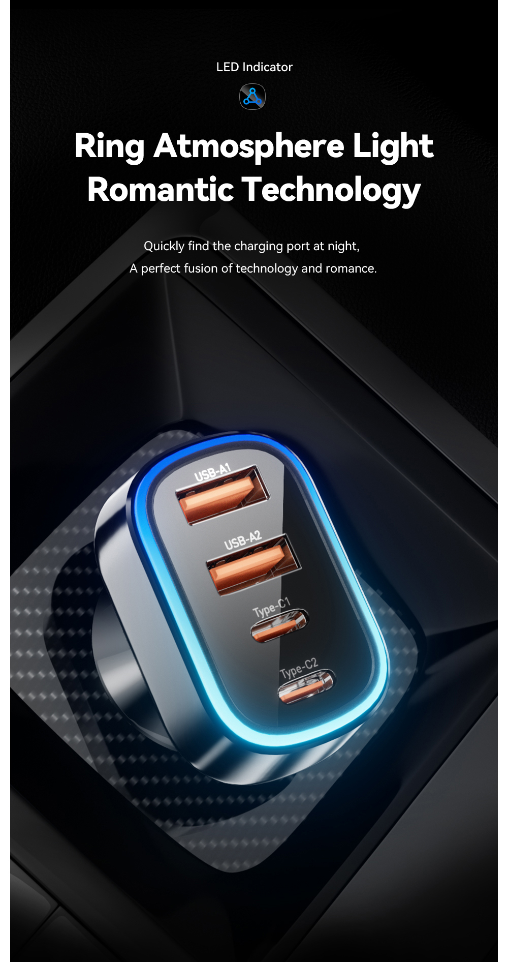 ESSAGER F738 Series Quick Car Phone Charger 70W with 4 Ports 2 USB A 2 USB C
