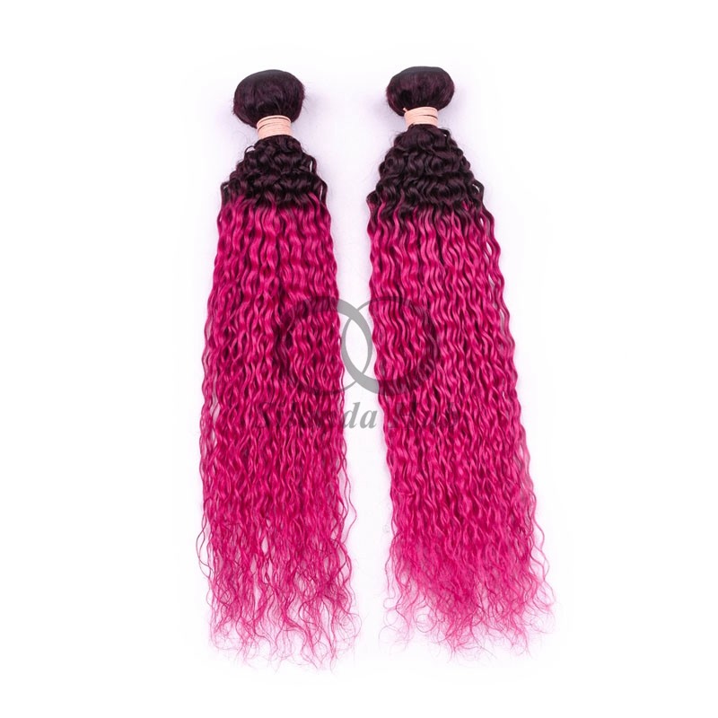 #T1B/Rose Red Kinky Curly Remy Human Hair Bundles Sew In Weave Bundles Brazilian Bundle Deals