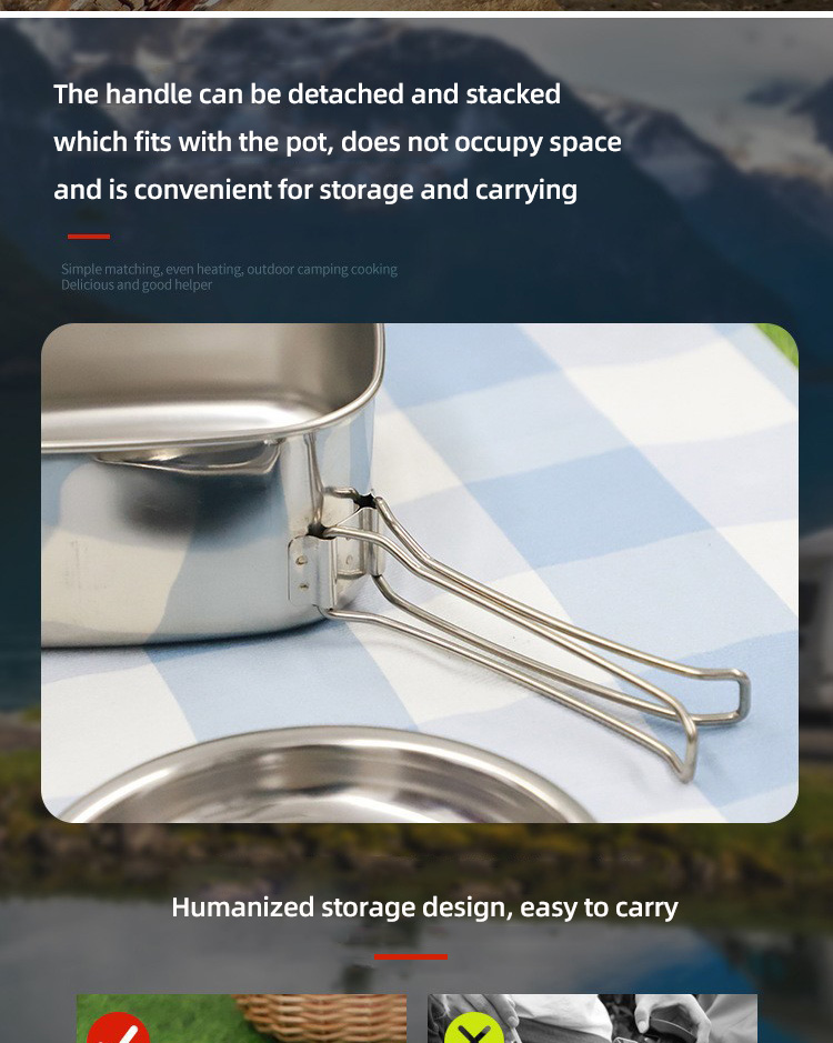 Lightweight Backpacking Outdoor Kitchen Picnic Pot Pan Stainless Steel 6 PCS Camping Cookware Set For Out Door Hiking