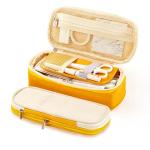 Big Yellow Zipper Pencil Bag Holder Box High Capacity Multi Functional
