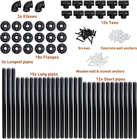 Standard Industrial Black Iron Pipe Shelf Brackets for DIY Open Bookshelf Installation