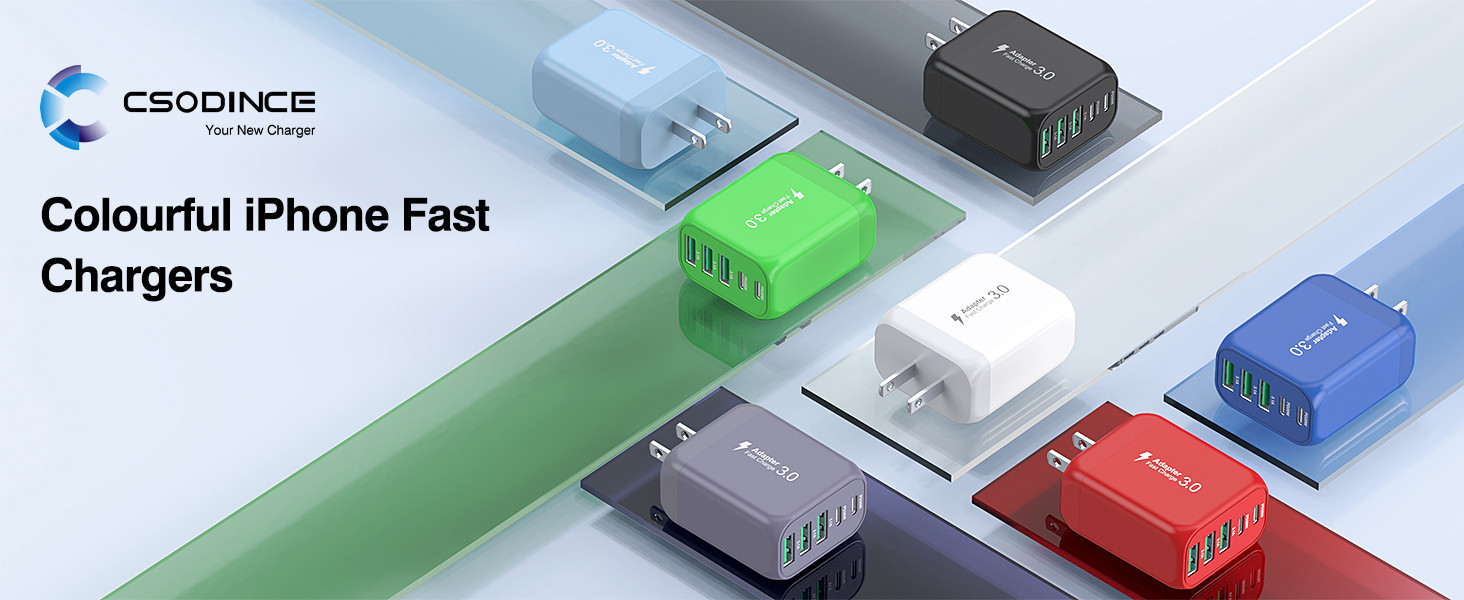 USB Wall Charger 50W Fast USB C Charging Blocks 2USB C+3USB a Portable Type C Power Adapter PD Cargadores Para Celular
