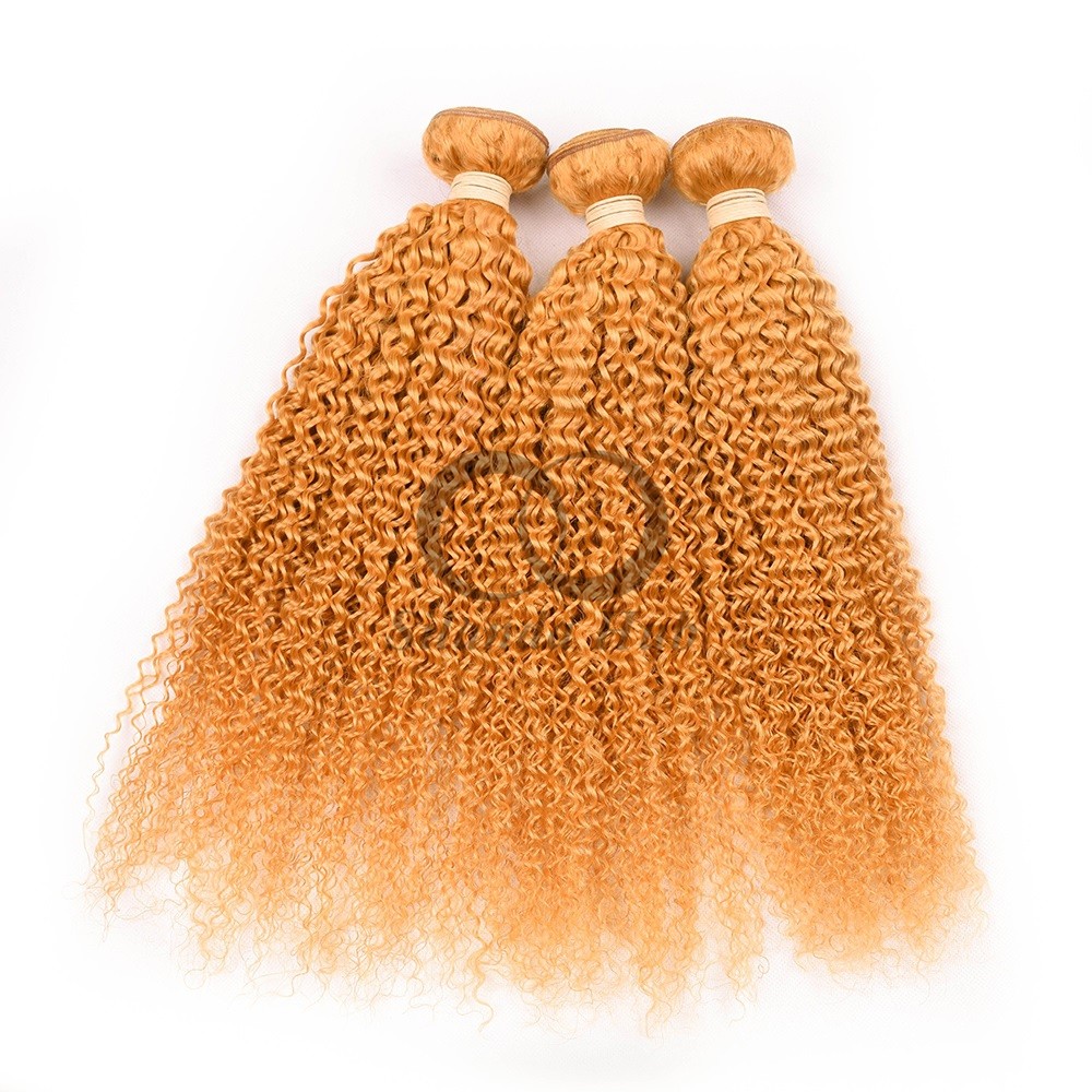 Orange Kinky Curly Remy Human Hair Bundles Sew In Weave Bundles Brazilian Bundle Deals