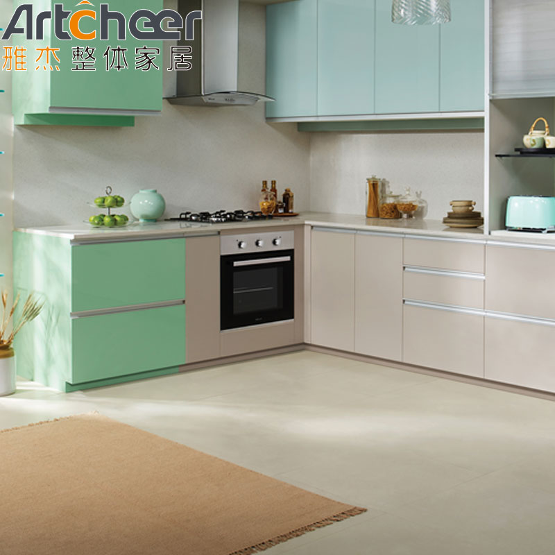 Modular Kitchen Cabinets with Laminated Bullnose Countertop Edging in Australian White