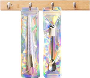 Quality Gift Cosmetic Packaging Bag Smell Proof Holographic Clear Cosmetic Brush Pen Mylar wholesale