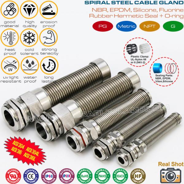 Cheap Liquidtight IP68 Stainless Steel Cable Glands Type 304/304L/316/316L with Bend Protection for sale