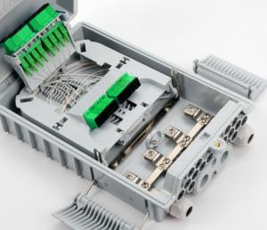 Quality Joint Box Fiber Optic Outdoor Wall Ftth 2 Inlet+Mid-Span Port ,16 Outlet For Drop Cables wholesale
