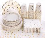white Gold Polka Dot Paper Plates