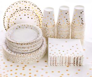 Quality white Gold Polka Dot Paper Plates wholesale